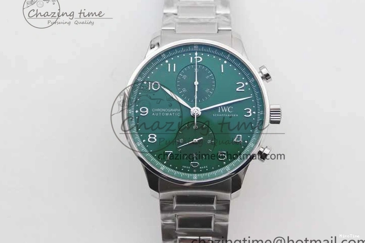 MIROTIME 0315 FastDry Portugieser Chronograph IW371615 ZF Best Edition Green Dial on SS Bracelet A7750 (Slim Movement) 7038